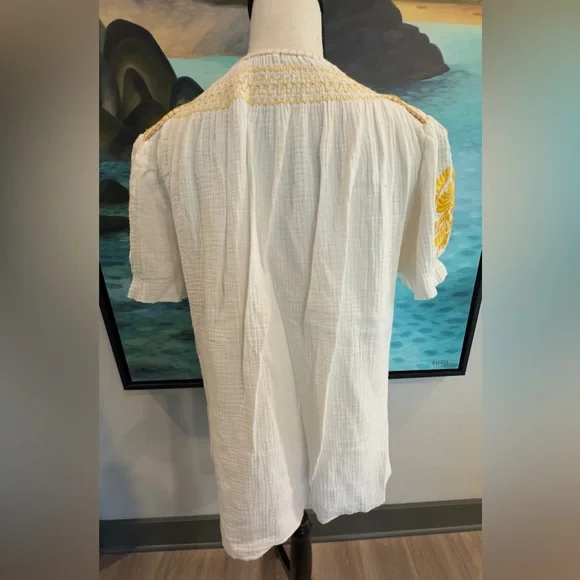 White and Yellow Tie Front Embellished Blouse - Picture 3 of 8